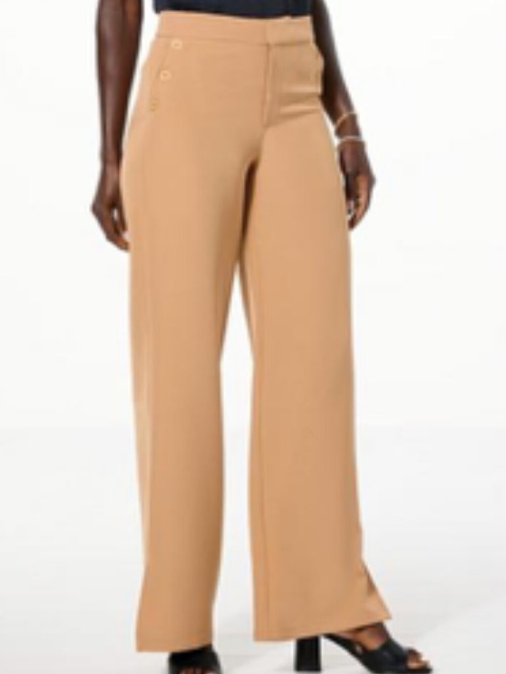 G by Giuliana Almond Tan 6 Button Straight Leg Stretch Side Slit Sailor Pant